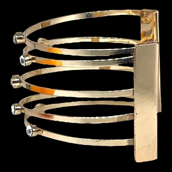 Goldtone Crystal Multi Layer Cuff Bracelet - Picture 3 of 7